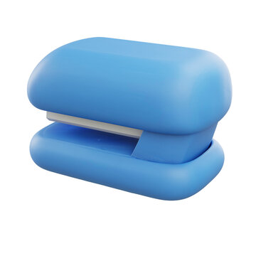 Blue stapler isolated on light background office supply illustration in soft 3d cartoon style for stationery concepts.
