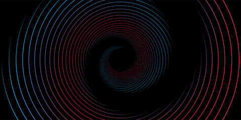 3D red black dynamic techno background on dark space. Tech banner with rotating circles style decoration. Modern graphic design element