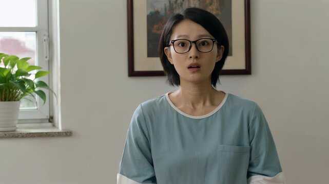 Close-up of young indoor women, surprised working women