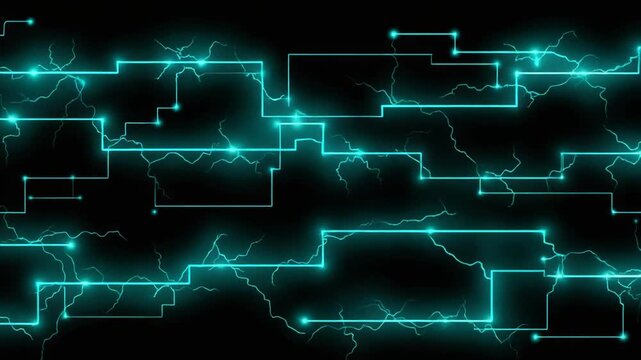Abstract glowing circuitry digital network connections on black background