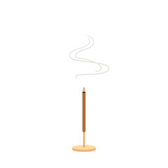 Aromatic incense stick on a stand with rising smoke against a white background