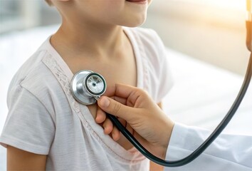 Doctor listen child chest with stethoscope closeup. Pediatric checkup procedure