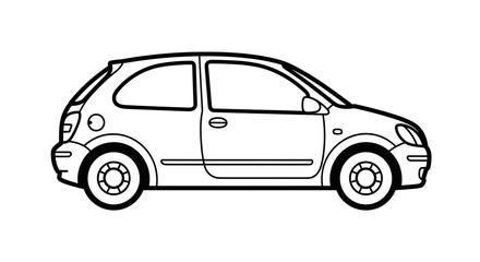 Fototapeta premium Black and white outline drawing of a compact hatchback car