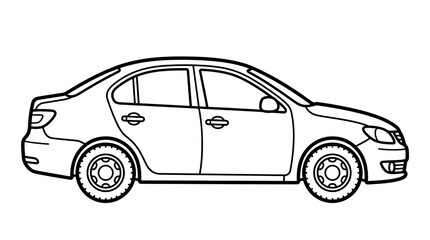 Naklejka premium Black and white sedan car outline, side view