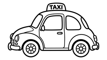 Line Art Taxi Car with Taxi Sign