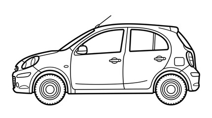 Outline drawing of a modern hatchback car, clean lines, vector illustration