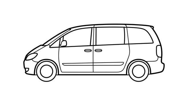 Minivan outline drawing, side view