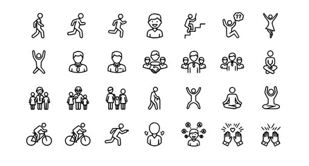 Fototapeta premium A collection of minimalist line art icons depicting people engaging in various activities and emotions