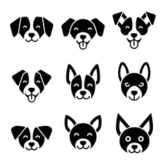 Fototapeta premium Collection of Dog Face Illustrations in Black.