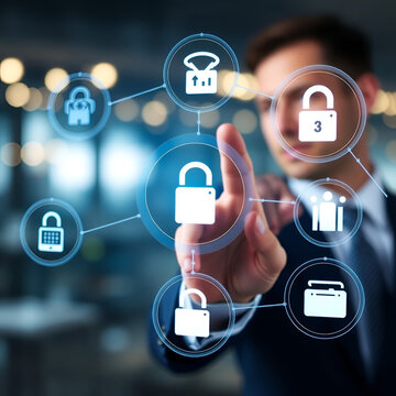 Businessman touching a screen with electronic data interchange icons