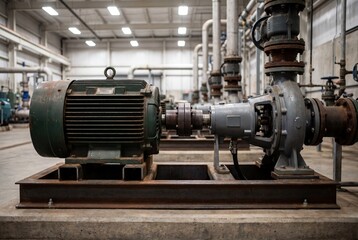 Large electric motor and pump in an industrial plant