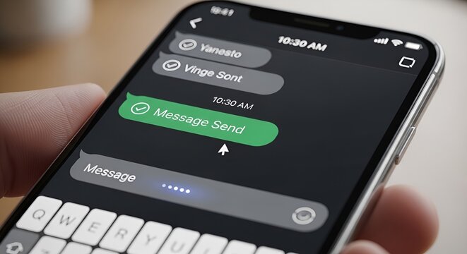 A hand holding a smartphone with a messaging app open on the screen