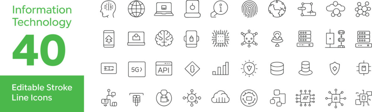 Information Technology Icons with Brain Globe Laptop Server and Network Symbols IT icon computer icon