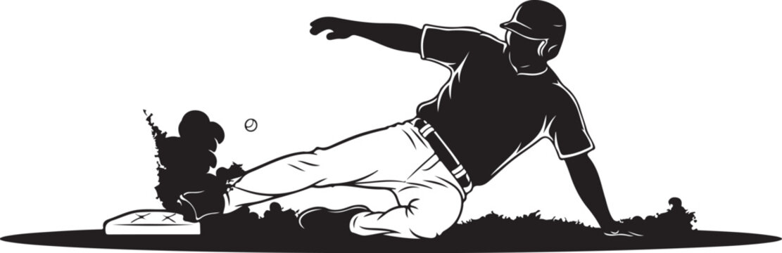 Baseball Player Sliding into Home Plate with Catcher Tagging