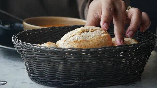 Fresh bread served in a basket at the cafe