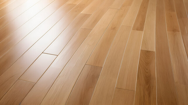 A beautiful sunlit hardwood floor, with visible texture and striation marks. Perfect for natural light to shine through during daytime hours.