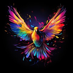 Vibrant Rainbow Winged Parrot Splashing Colorful Light Across a Dark Backdrop