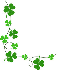 Green shamrock garland decoration corner for st patrick day. Vector isolated