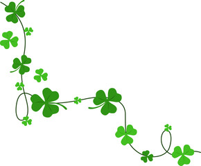 Green shamrock garland decoration corner for st patrick day. Vector isolated