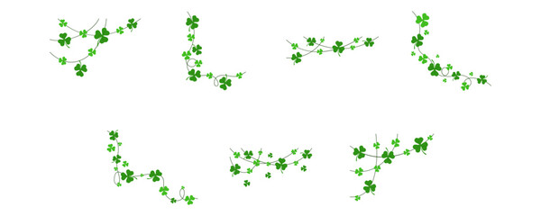 Green shamrock garland decoration corner for st patrick day. Vector isolated