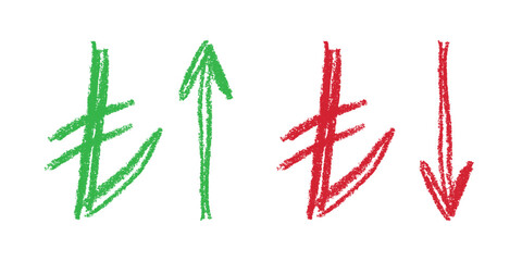 Hand drawn turkish lira currency symbol Growth and fall profit with arrow up and down Brush stroke doodle Element for design © Daria Shane