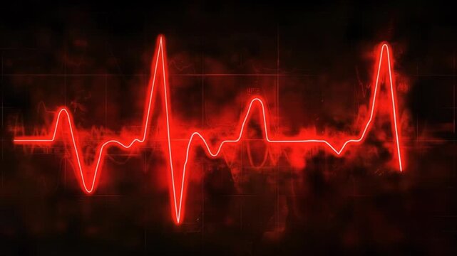 Glowing red ekg heartbeat line against dark background for medical concepts