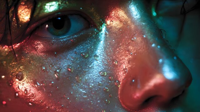 Woman Man and Young Man Faces in Abstract Horror Art with Green Eyes