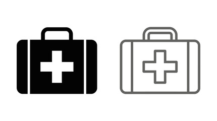 Obraz premium Medical First Aid Kit Vector Icon with Cross Symbol, Healthcare Emergency Supplies Illustration, Black and White Safety Equipment Vector Graphic for Hospital, Clinic, and Wellness Design