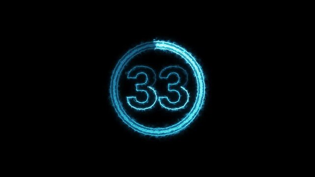Abstract Neon Blue Glowing 33 Number Countdown Circle Animation with HUD Futuristic Digital Loading Effect