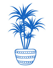 Tropical Houseplant in The Pot. Line Art Hand Drawn Vector Illustrations
