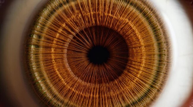 Close-Up of a Brown Iris with Intricate Concentric Rings and Rich Color.