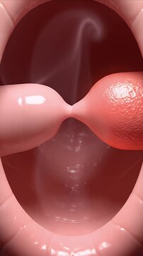 Medical Visualization of Laryngeal Reflux Causing Voice Irritation and Inflammation Showing Swollen Vocal Cords in the Throat