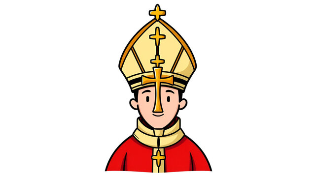 Cartoon catholic bishop mitre with cross. Pope crown hat. Isolated on white background. Vector icon set.