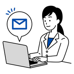 ノートパソコンでメールを受信する医師の女性