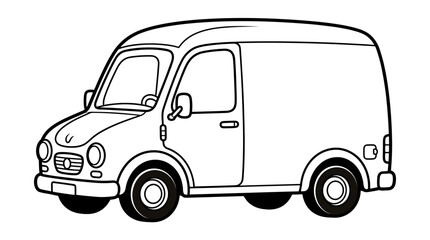 Fototapeta premium Black and white line drawing of a delivery van