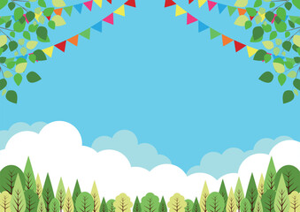 森のイベント背景、かわいい、シンプル、横、イラスト