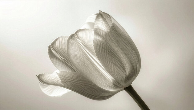 チューリップ Tulip 181 Close-up of a Single White Tulip with Ethereal Backlighting and Delicate Textures（幻想的な逆光と繊細な質感が際立つ白チューリップ一輪のクローズアップ）