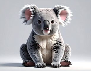 A cute koala sitting on a plain surface