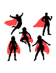 Fototapeta premium Superhero silhouette gesture with red cape illustration