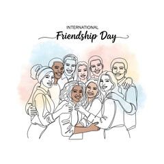 Obraz premium International Friendship Day Diverse Friends Hugging Line Art Illustration