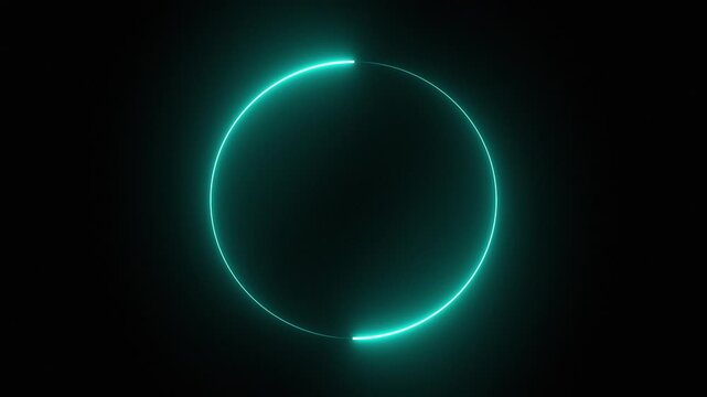 A blue neon circle glowing on a black background. Neon circle frame loading icon animation in dark.
