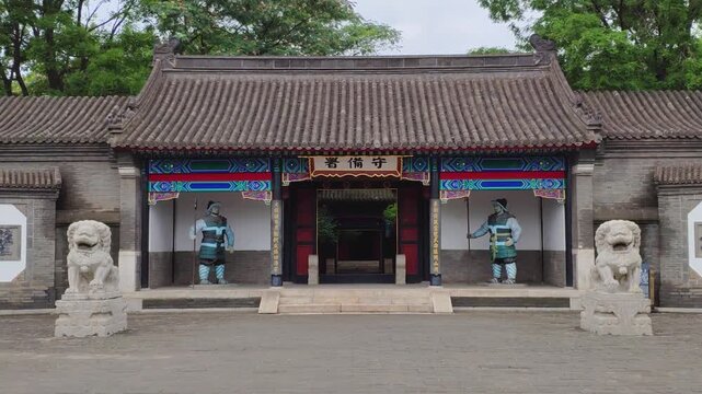 Breathtaking aerial footage of Guangfu Ancient City in Hebei, featuring well-preserved Ming Dynasty walls surrounded by moats, traditional architecture, and beautiful northern water town scenery.