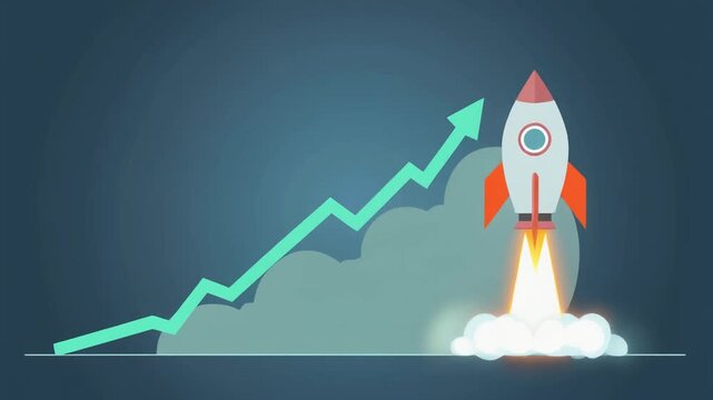 Rocket Launching Upward with Ascending Graph Line.