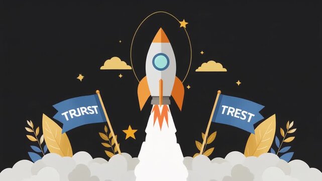 Rocket Launching with Trust and Rest Flags in Space.