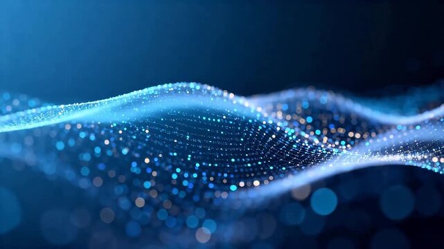Abstract blue wave of glowing dots