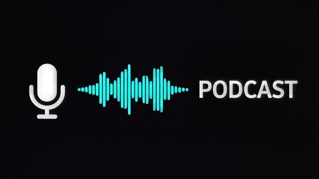 Podcast Studio Icon With Microphone and Waveform Logo on Dark Background.
