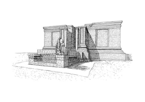 Candi Gumping Muaro Jambi Illustration &ndash; Ancient Buddhist Temple Ruins Vector