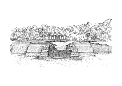 Front Landscape Candi Gumping Muaro Jambi Illustration &ndash; Ancient Buddhist Temple Ruins Vector