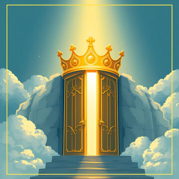 Eternal life: the crown and golden gates - imagine a crown and golden gates, symbolizing the promise of eternal life in heaven. Eternal. Illustration