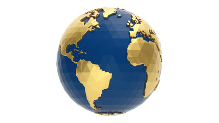 Fototapeta premium Low poly globe with blue oceans and gold continents from another angle